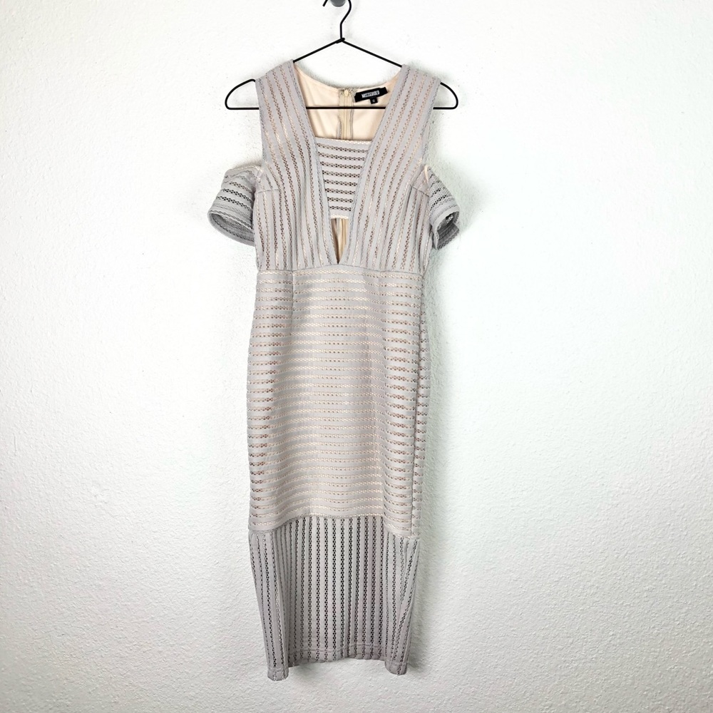 Missguided Midi Dress Bodycon Stripe Sheer Gray
